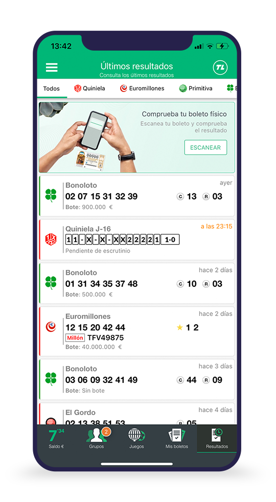 Móvil con App TuLotero