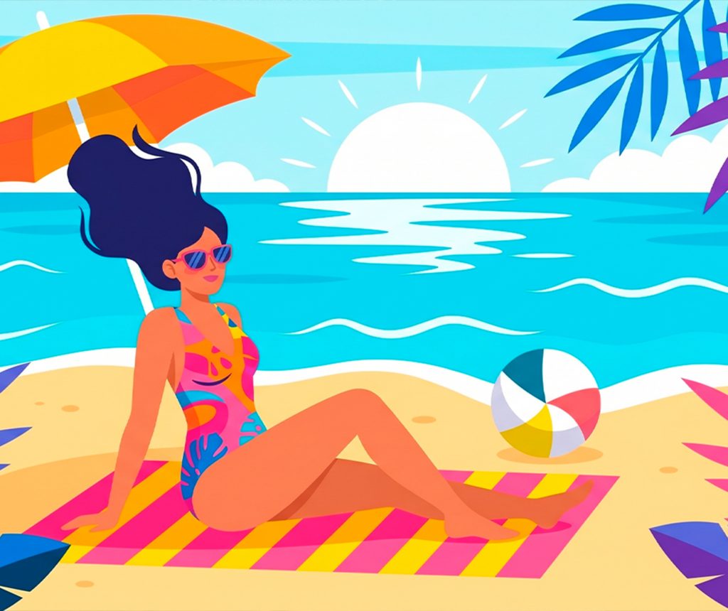 Mujer descansando en la playa mientras puede abonarte a tus sorteos en TuLotero este verano