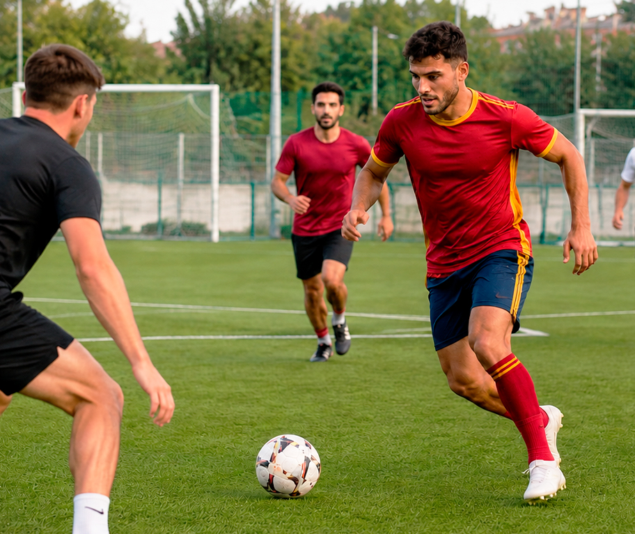 Jugadores de fútbol en un partido para explicar los dobles en el Pleno al 15
