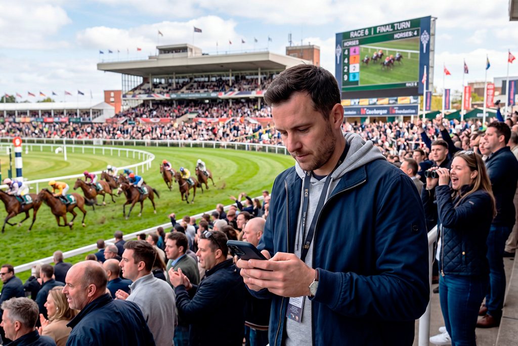 Usuario jugando al próximo sorteo de Lototurf desde el móvil en un hipódromo